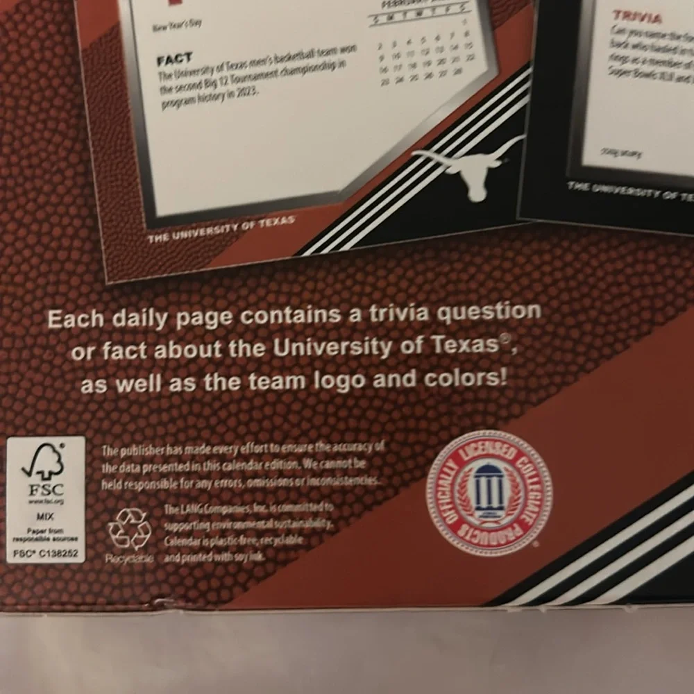The University of Texas 2025 Daily Sports desk calendar